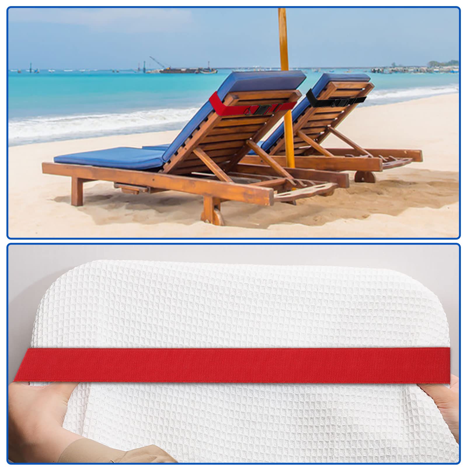 8 Pack Towel Bands Beach Towel Clips, Beach Towel Bands Stretchable Towel Clips For Beach Chairs Cruise Essentials (Buckle Style